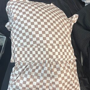 Chic Checkered Dress in Brown and White